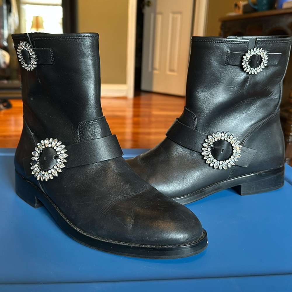 Michael Kors size 8 Black Leather Rhinestone Boots